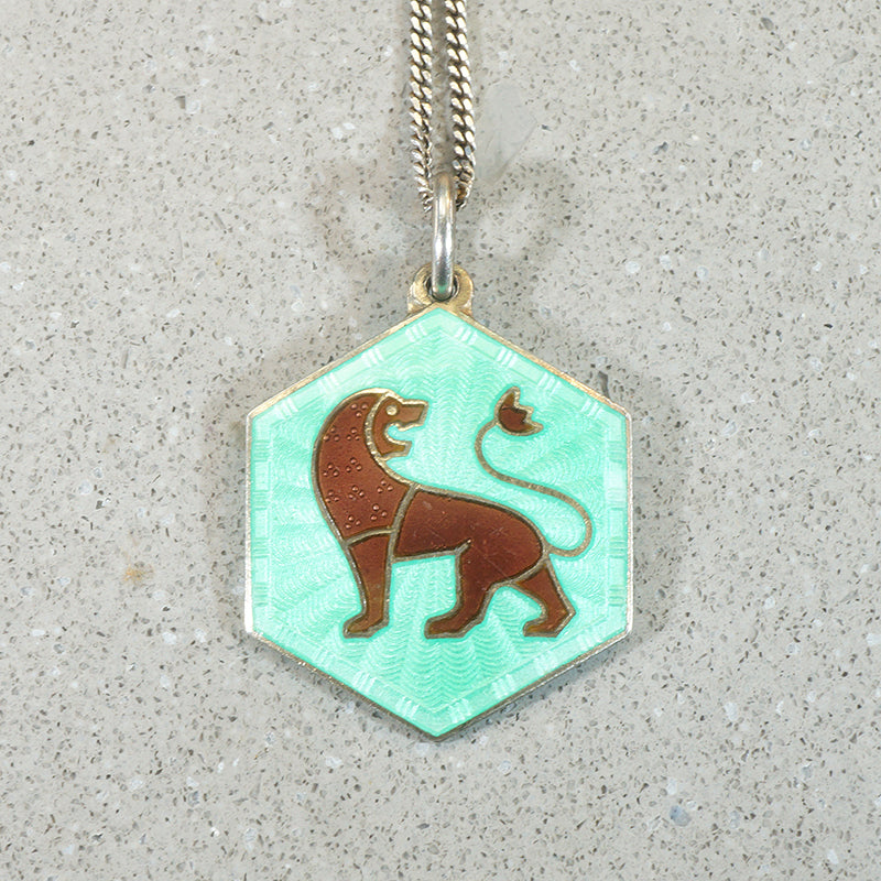 Leo Lion Guilloché Enamel Pendant by David Andersen