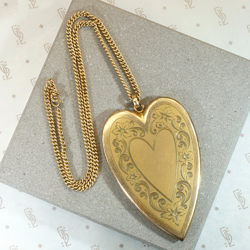 Oversized Gold Filled Engraved Heart Locket