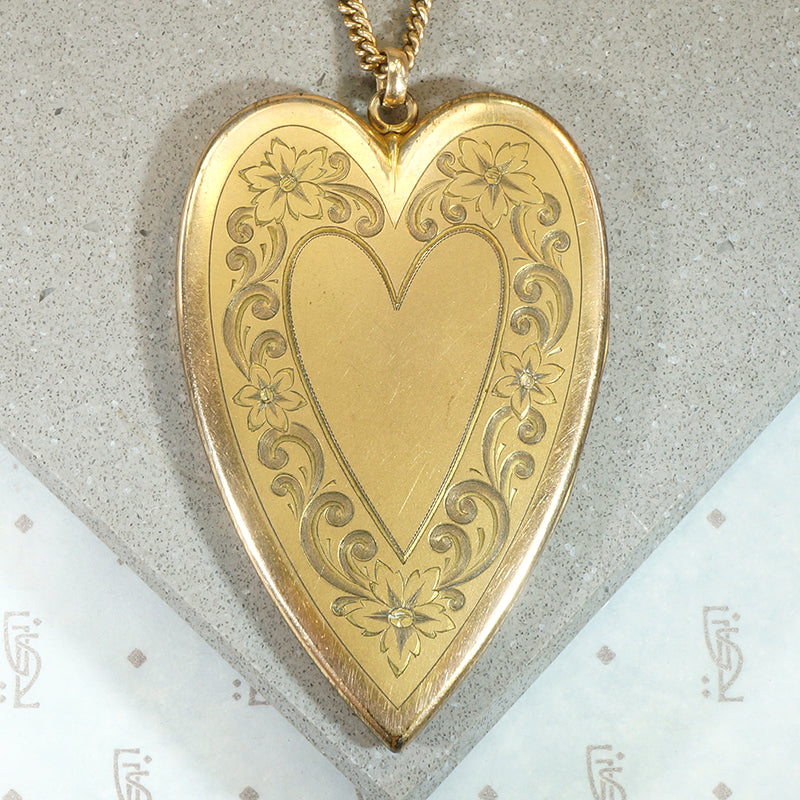 Oversized Gold Filled Engraved Heart Locket