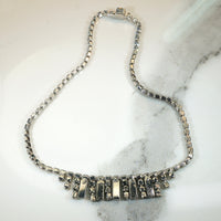 Aqua Baguette & Round White Rhinestone Fringe Necklace