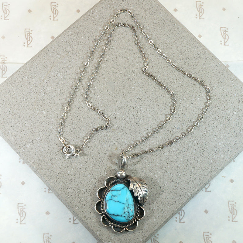 Natural Turquoise & Sterling Pendant with Navajo Details