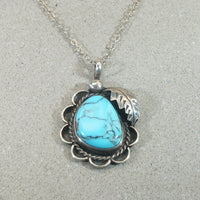 Natural Turquoise & Sterling Pendant with Navajo Details