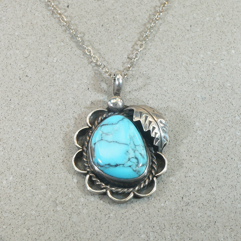Natural Turquoise & Sterling Pendant with Navajo Details