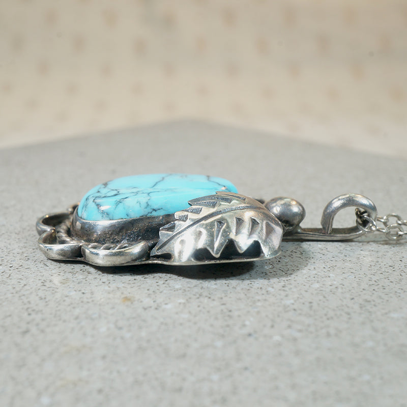 Natural Turquoise & Sterling Pendant with Navajo Details