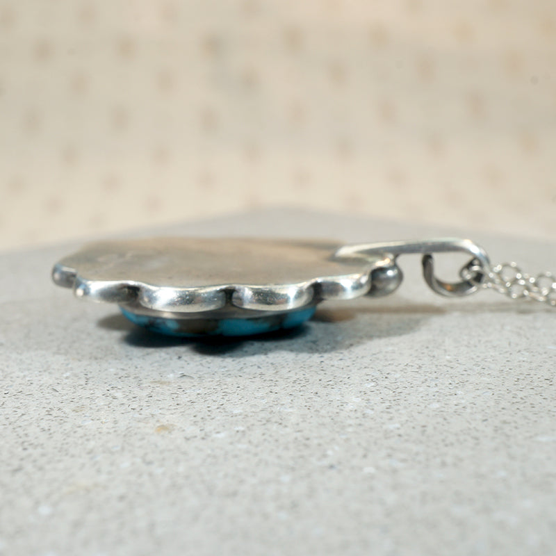 Natural Turquoise & Sterling Pendant with Navajo Details