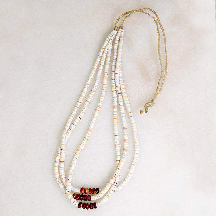 Three Strand Heishi & Rondel Shell Bead Necklace