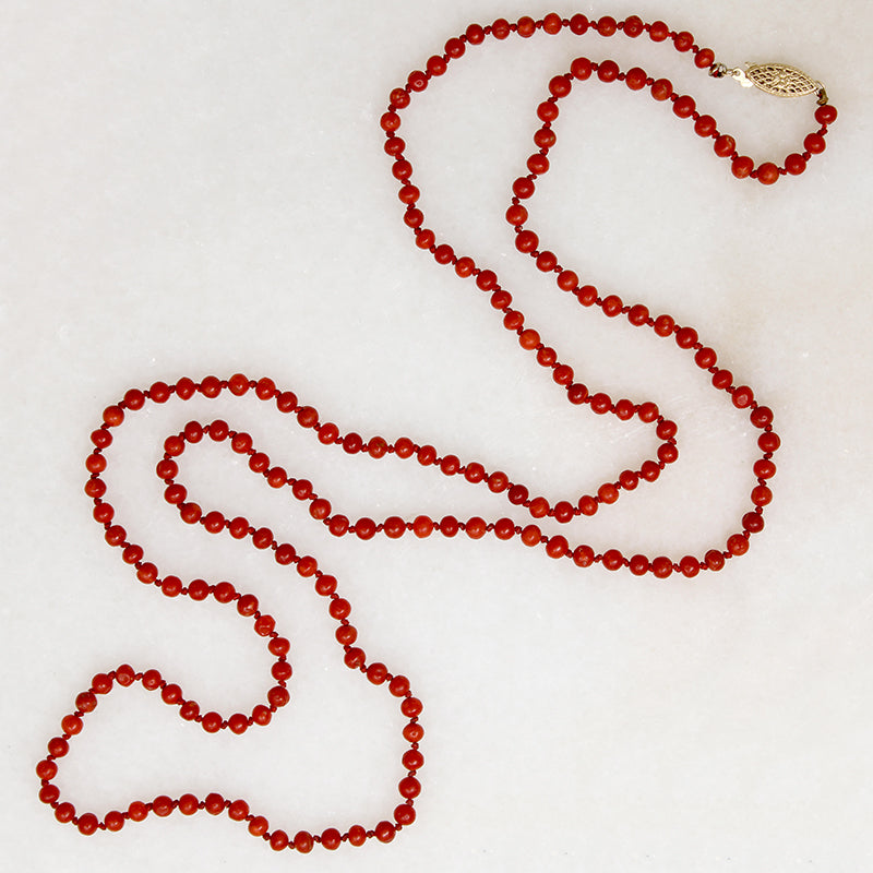 Crimson Coral Bead Necklace with Gold Clasp