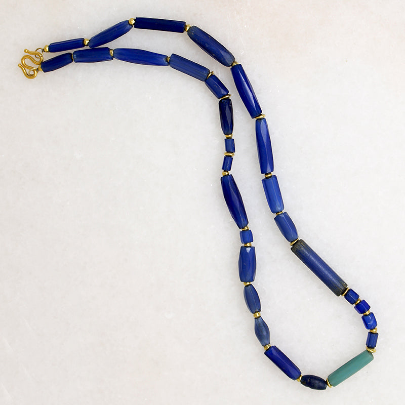 Heavenly Blue Venetian Glass Beads with 22k Gold Accents