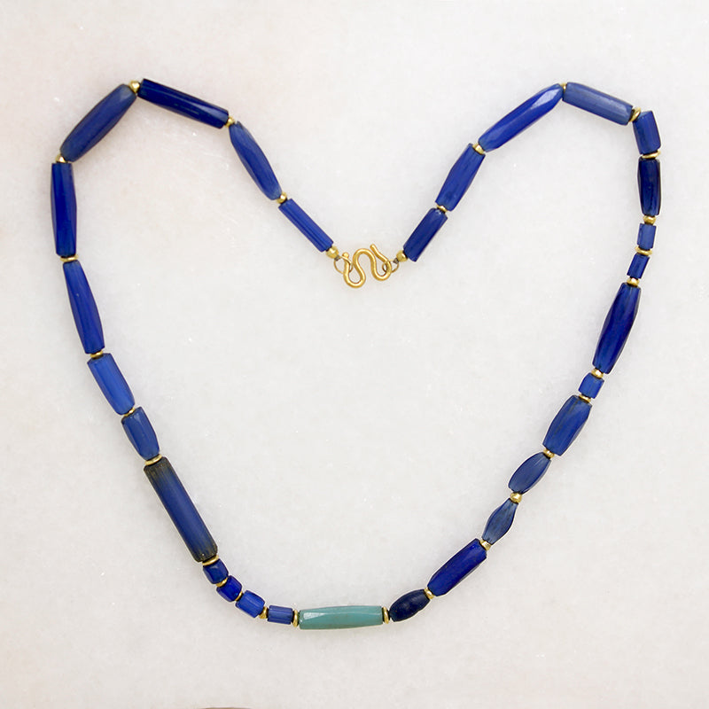 Heavenly Blue Venetian Glass Beads with 22k Gold Accents