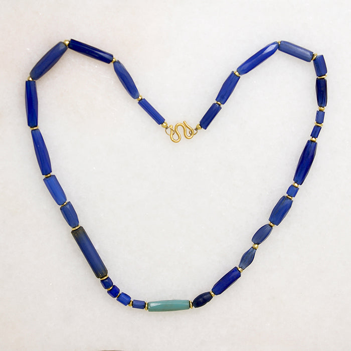 Heavenly Blue Venetian Glass Beads with 22k Gold Accents