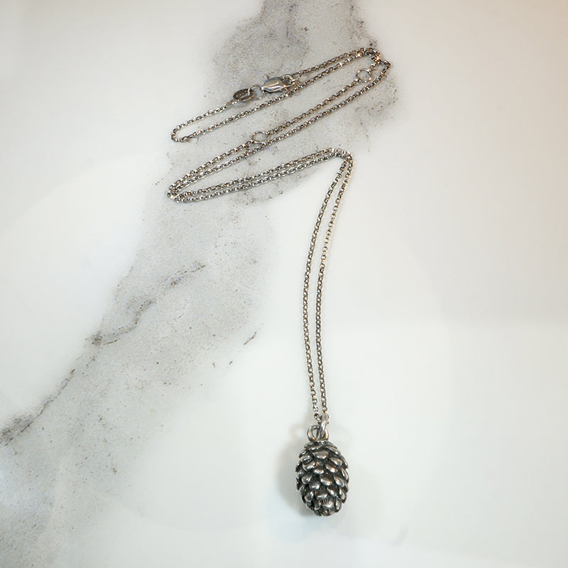 Three-Dimensional Sterling Pinecone Charm Necklace