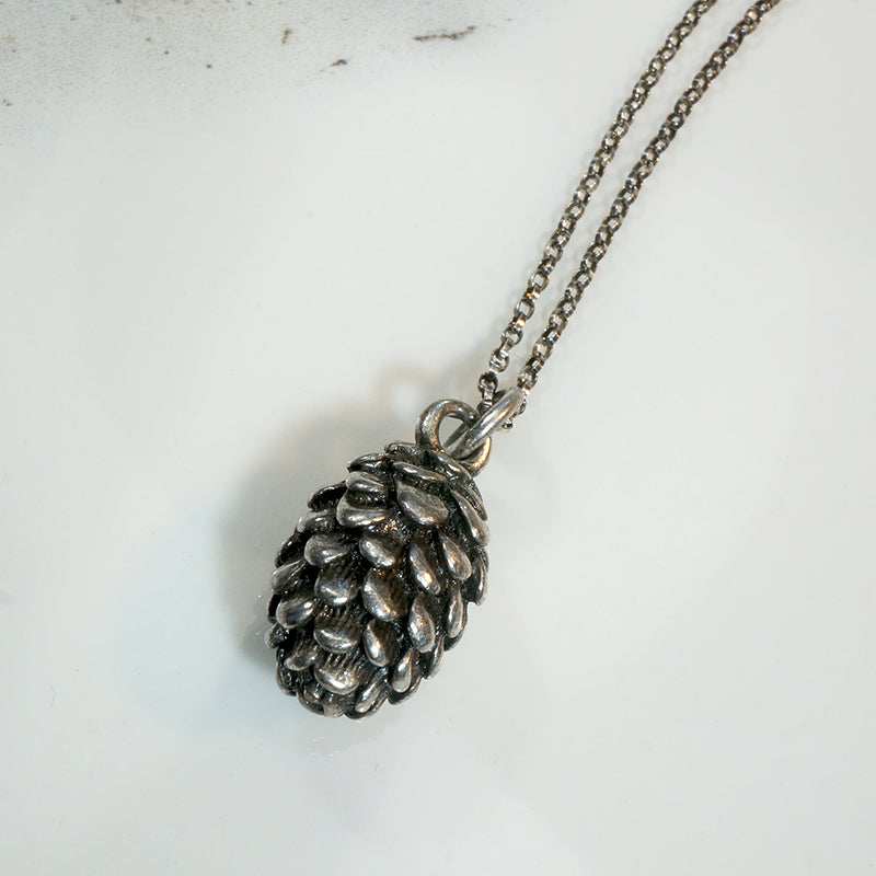 Three-Dimensional Sterling Pinecone Charm Necklace