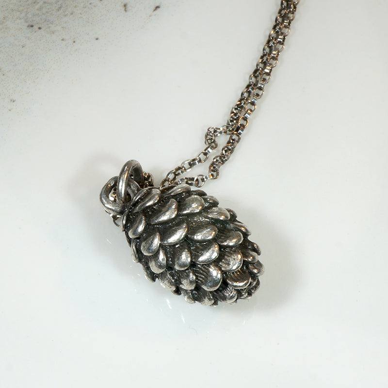 Three-Dimensional Sterling Pinecone Charm Necklace