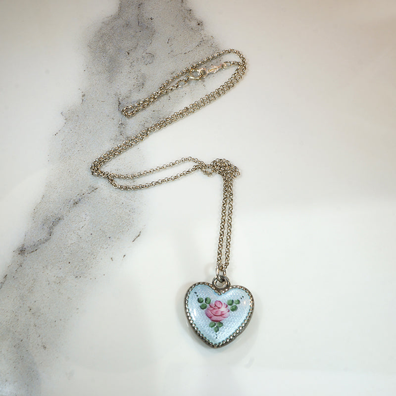 Darling Enameled Rose Sterling Heart Charm
