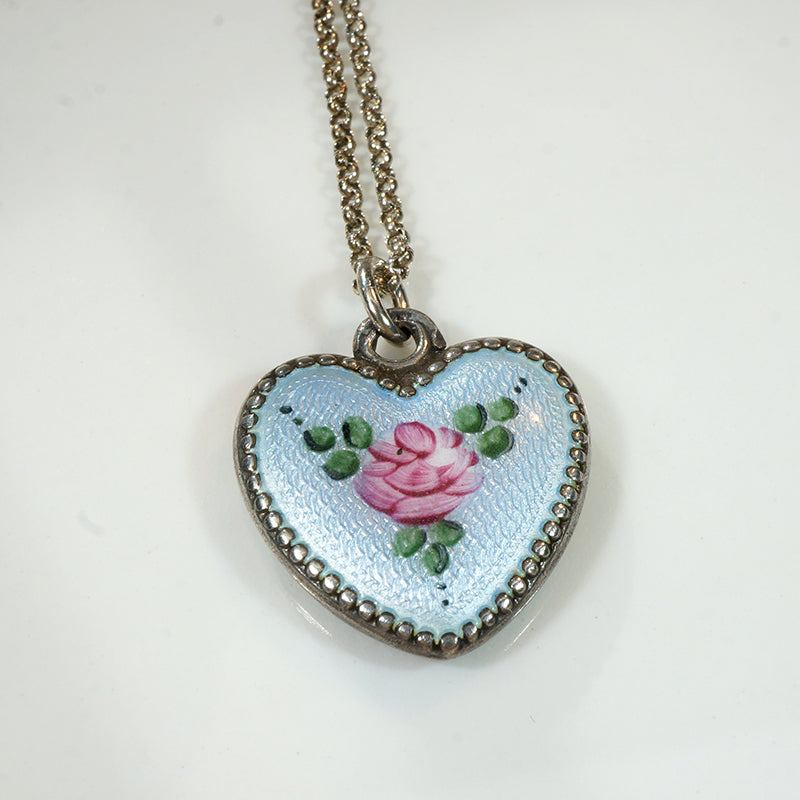 Darling Enameled Rose Sterling Heart Charm