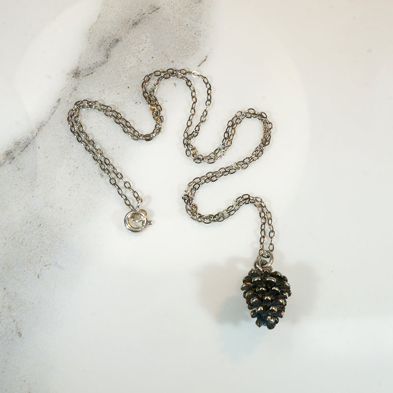 Realistic Sterling Silver Pinecone Charm Necklace