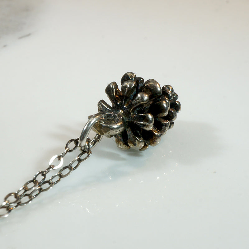 Realistic Sterling Silver Pinecone Charm Necklace