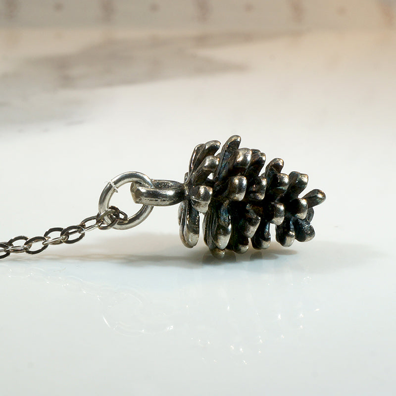 Realistic Sterling Silver Pinecone Charm Necklace