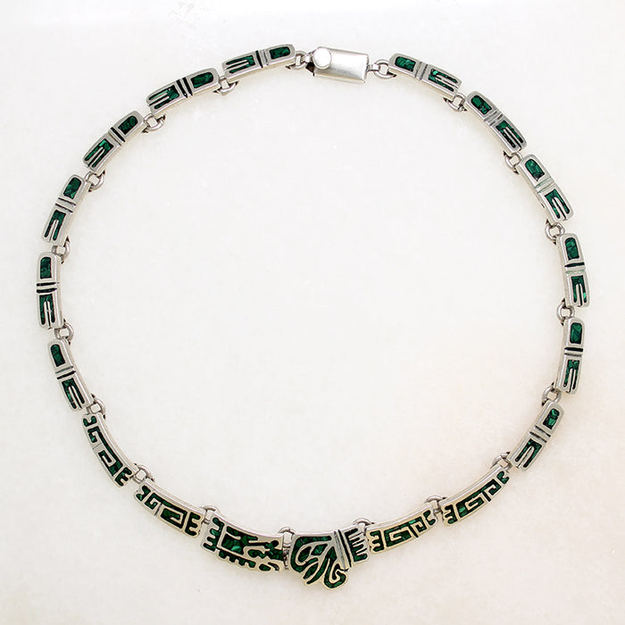 Pre-Columbian Motif Choker in Sterling & Malachite