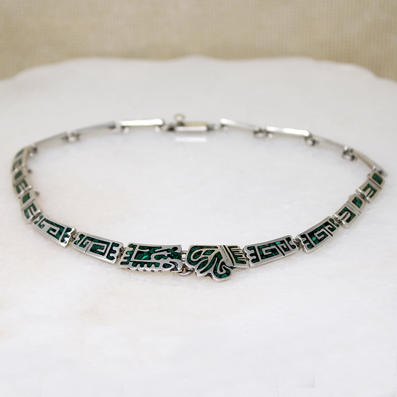 Pre-Columbian Motif Choker in Sterling & Malachite