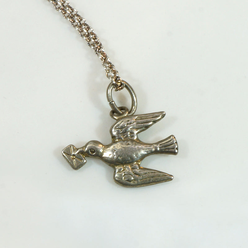 French Silver Love Token Bird Necklace