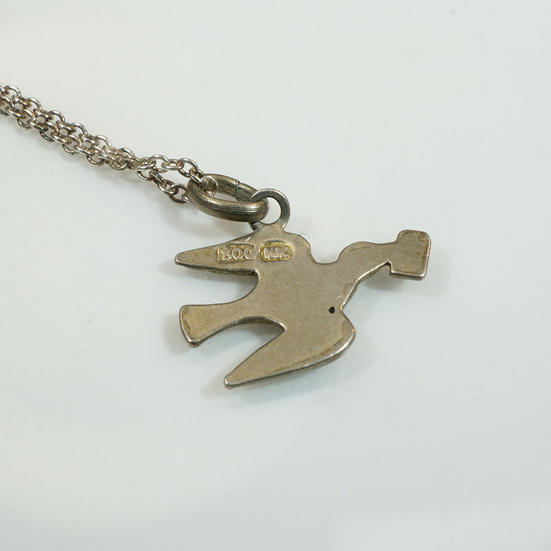 French Silver Love Token Bird Necklace
