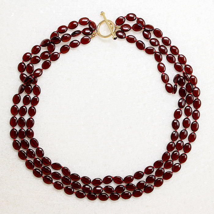 Four Strand Garnet Beads with Gold & Garnet Clasp