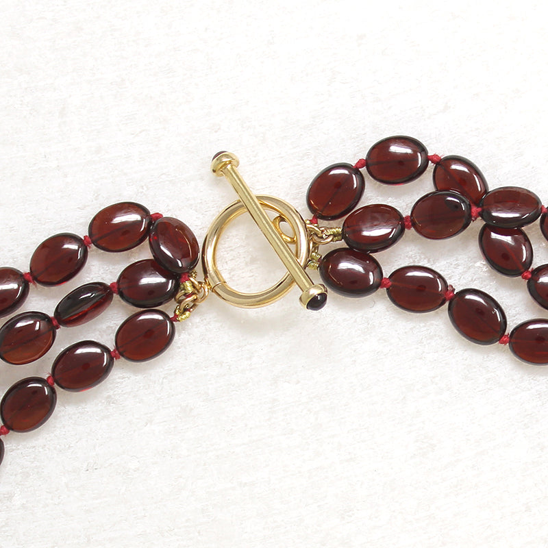 Four Strand Garnet Beads with Gold & Garnet Clasp
