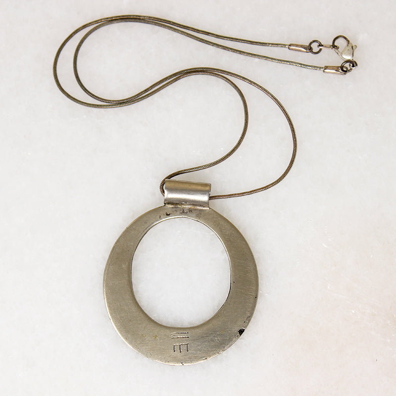 Engraved & Enameled White Brass Pendant
