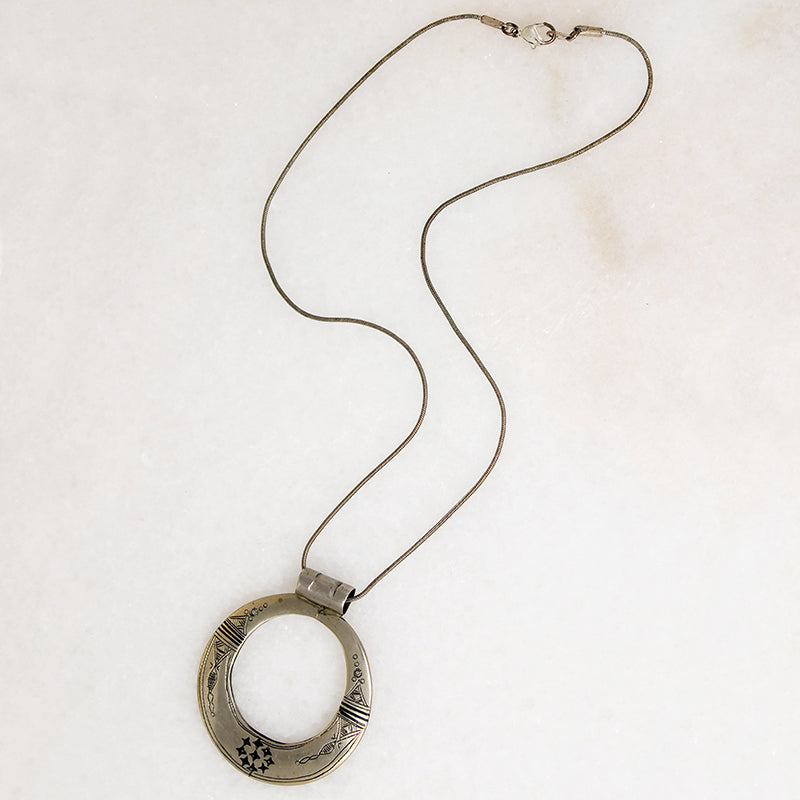 Engraved & Enameled White Brass Pendant