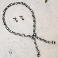 Mexican Modernist Sterling Cannetille Bead Lariat Necklace