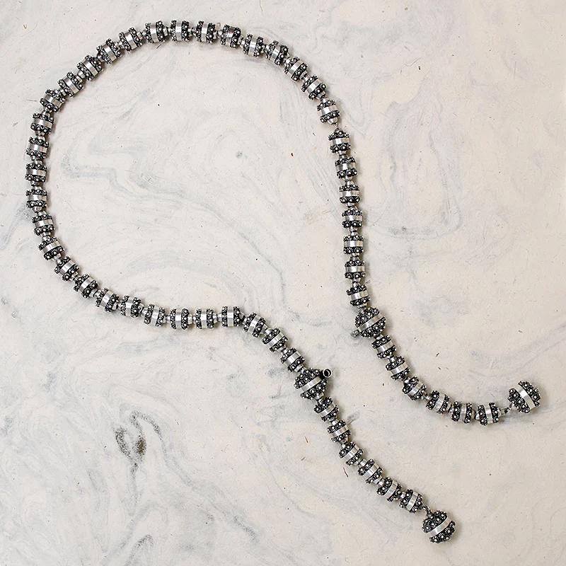 Mexican Modernist Sterling Cannetille Bead Lariat Necklace