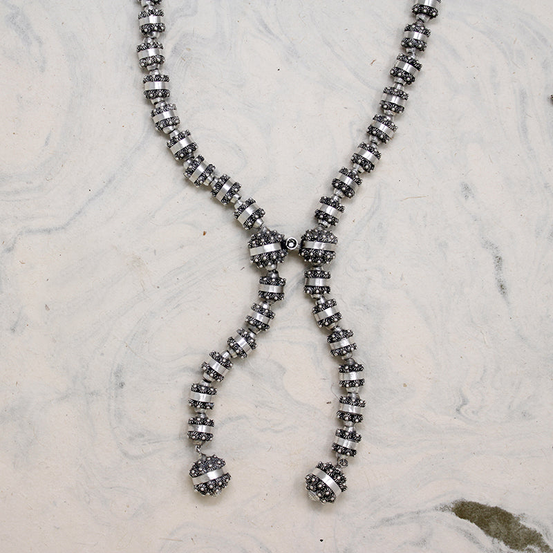 Mexican Modernist Sterling Cannetille Bead Lariat Necklace