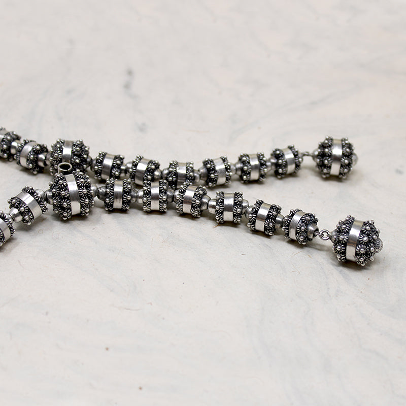 Mexican Modernist Sterling Cannetille Bead Lariat Necklace