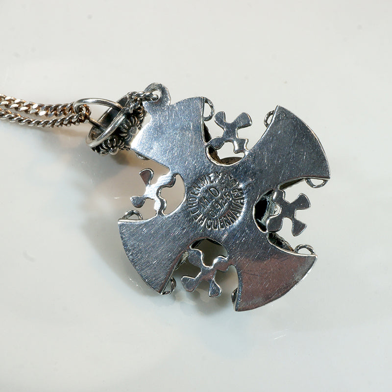 Mexican Sterling Cannetille Jerusalem Cross Necklace