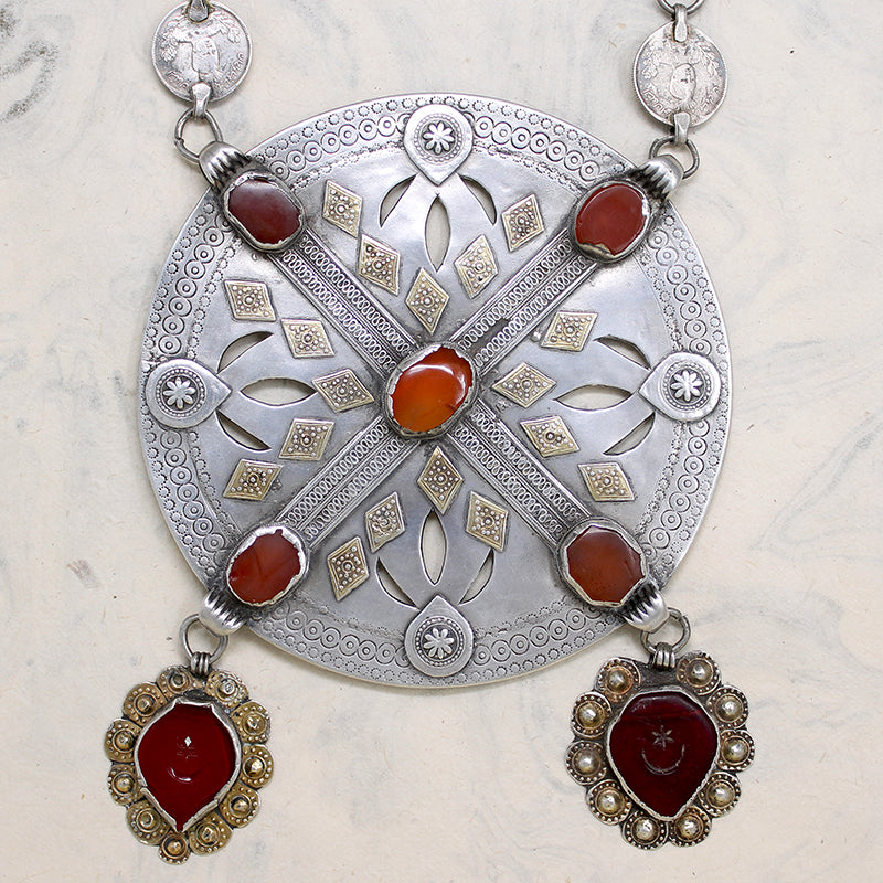 Monumental Turkmen Fire Gilded Silver Necklace 