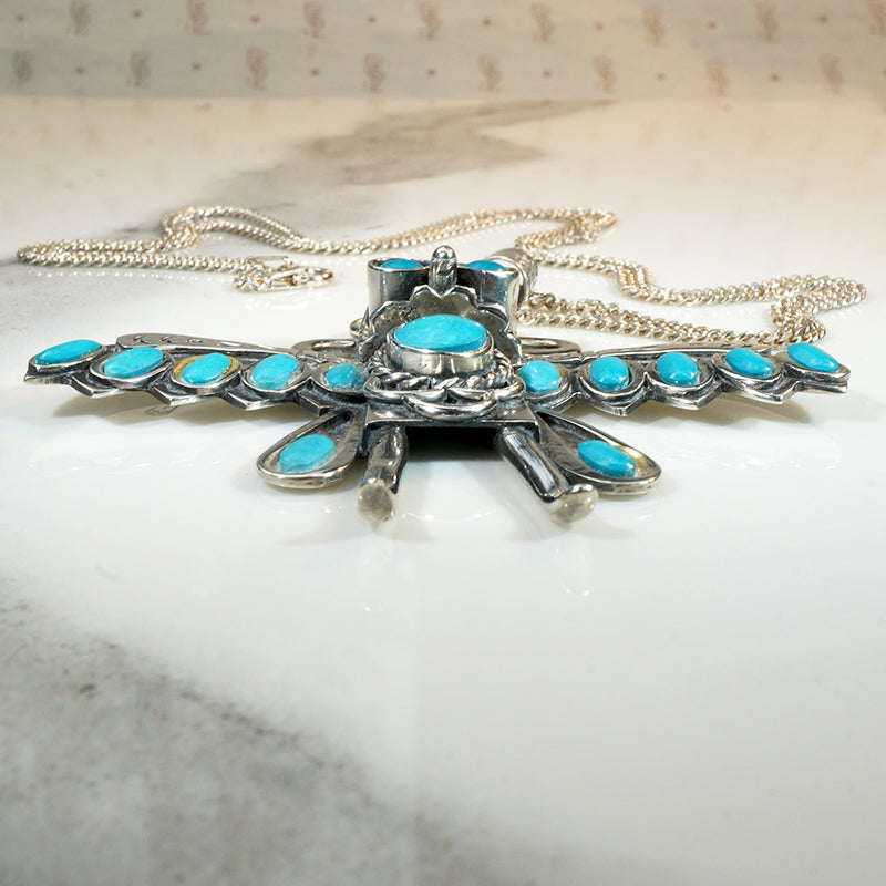 Fantastical Winged Figure Sterling & Turquoise Necklace