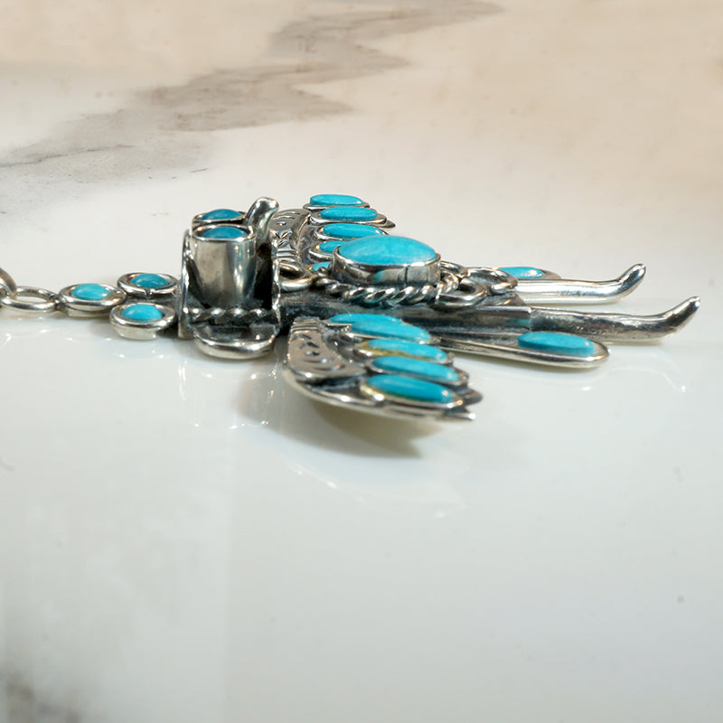 Fantastical Winged Figure Sterling & Turquoise Necklace