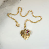 Hearts & Flowers Gold Ruby & Pearl Pendant