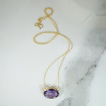 Vibrant Oval Amethyst in Gold Bezel Necklace