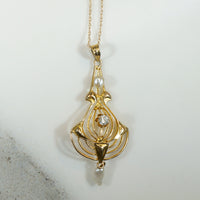 Antique Flower Pot Lavalier with Diamond & Pearls