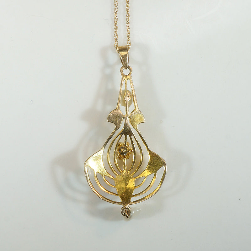 Antique Flower Pot Lavalier with Diamond & Pearls