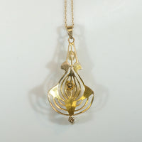 Antique Flower Pot Lavalier with Diamond & Pearls