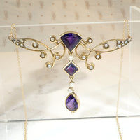 Art Nouveau Amethyst & Pearl Dragonfly Necklace
