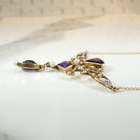 Art Nouveau Amethyst & Pearl Dragonfly Necklace