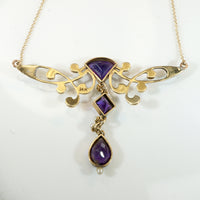 Art Nouveau Amethyst & Pearl Dragonfly Necklace