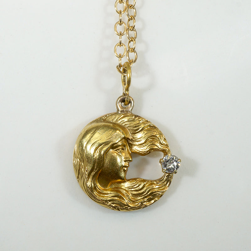 Woman in the Moon Art Nouveau Pendant