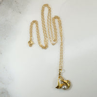 Ginko Leaf Pendant in Gold with Pearl & Diamond