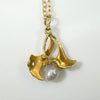Ginko Leaf Pendant in Gold with Pearl & Diamond