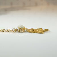 Gold Oak Leaf Pendant with Pearl Acorn